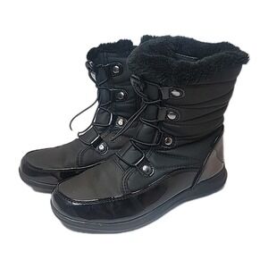 Totes Snow Boots Women Size 6 Waterproof Cody Black Faux Leather Faux Fur